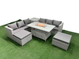 Fimous 8 Seat PE Rattan Lounge Sofa Set Outdoor Garden Furniture Sets in Light Grey - thumbnail 2