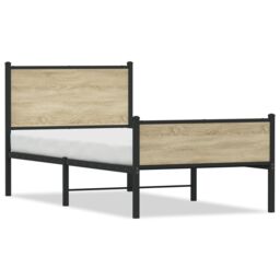 Berkfield Home Metal Bed Frame without Mattress Sonoma Oak 75x190 cm Small Single in Brown - thumbnail 2