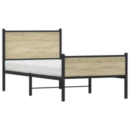 Berkfield Home Metal Bed Frame without Mattress Sonoma Oak 75x190 cm Small Single in Brown - thumbnail 4