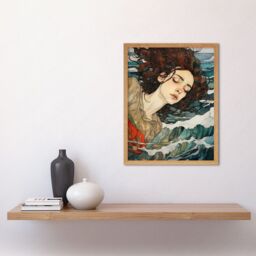 Artery8 Wall Art Print Dreaming of the Sea Woman Sleeping Egon Schiele Style Watercolour Painting Red Brown Blue Carried by Waves Art Framed - thumbnail 2