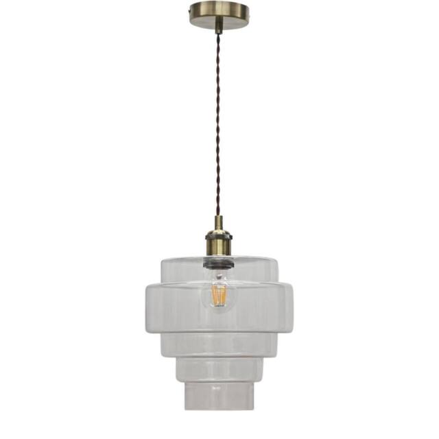 First Choice Lighting Benson - 5 Tier Clear Glass & Antique Brass Ceiling Pendant Light - image 1