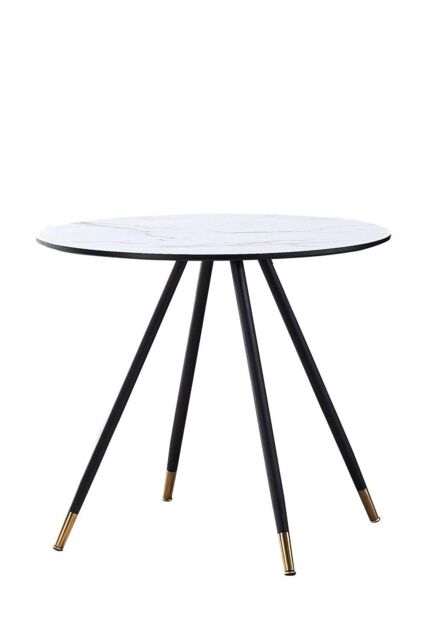 Life Interiors 90 CM Round 'Dorchester' Lux Dining Table Marble finish Gold Tips in White - image 1