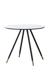 Life Interiors 90 CM Round 'Dorchester' Lux Dining Table Marble finish Gold Tips in White
