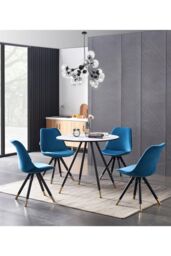 Life Interiors 90 CM Round 'Dorchester' Lux Dining Table Marble finish Gold Tips in White - thumbnail 5
