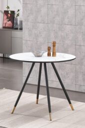 Life Interiors 90 CM Round 'Dorchester' Lux Dining Table Marble finish Gold Tips in White - thumbnail 2