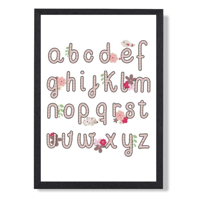 ARTZE Cute Alphabet with Pink Flowers Framed Print SIZE: A2 with Black Frame - Size: A4 - image 1