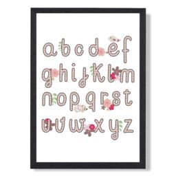 ARTZE Cute Alphabet with Pink Flowers Framed Print SIZE: A2 with Black Frame - Size: A4 - thumbnail 1