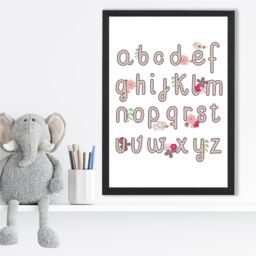 ARTZE Cute Alphabet with Pink Flowers Framed Print SIZE: A2 with Black Frame - Size: A4 - thumbnail 2