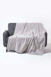 Homescapes Velvet Quilted Throw 100% Cotton, Soft & Luxurious Blanket in Light Grey - Size: 125 cm x 150 cm - thumbnail 1