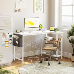 BEXEVUE L-Shaped Computer Gaming Desk with Power Outlets 100×70/120x70cm in White - Size: 100 cm - thumbnail 2