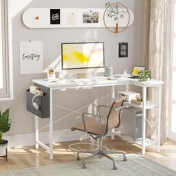 BEXEVUE L-Shaped Computer Gaming Desk with Power Outlets 100×70/120x70cm in White - Size: 100 cm - thumbnail 8