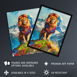 "Artery8 Colourful Lion Nature Animal Lover Mountain King Wall Art Print in Blue - Size: W18"" x H24""" - thumbnail 2