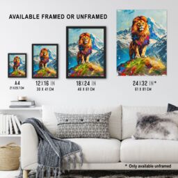 "Artery8 Colourful Lion Nature Animal Lover Mountain King Wall Art Print in Blue - Size: W18"" x H24""" - thumbnail 3
