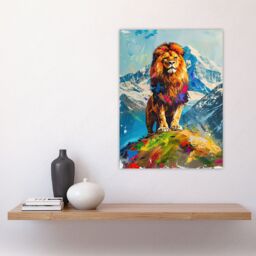 "Artery8 Colourful Lion Nature Animal Lover Mountain King Wall Art Print in Blue - Size: W18"" x H24""" - thumbnail 4
