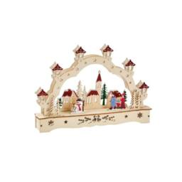 Samuel Alexander 28cm Battery Operated Wooden Christmas Festive Village with LEDs - thumbnail 1