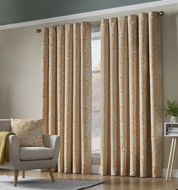 Luxury Living Fern Blackout Ring Top Curtains in Yellow - Size: 110 cm width x 183 cm drop - image 1