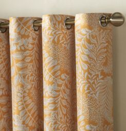 Luxury Living Fern Blackout Ring Top Curtains in Yellow - Size: 110 cm width x 183 cm drop - thumbnail 4