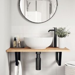 Berkfield Home Basin Shelf Wall Mounted Steel & Solid Wood Acacia in Brown - thumbnail 3