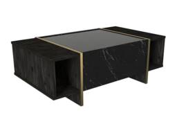 Vente-unique 1 - Door & 2 - Compartment Coffee Table - Black Marble Effect, Dark - thumbnail 5