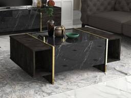 Vente-unique 1 - Door & 2 - Compartment Coffee Table - Black Marble Effect, Dark - thumbnail 3
