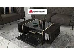 Vente-unique 1 - Door & 2 - Compartment Coffee Table - Black Marble Effect, Dark - thumbnail 4
