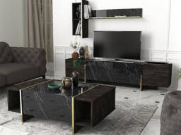 Vente-unique 1 - Door & 2 - Compartment Coffee Table - Black Marble Effect, Dark - thumbnail 9