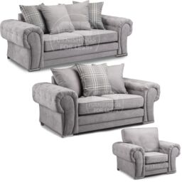 Furnishings For Less UK Milan Fabric 3 Piece Sofa Suite Grey Scatter Back Chesterfield Style - thumbnail 1