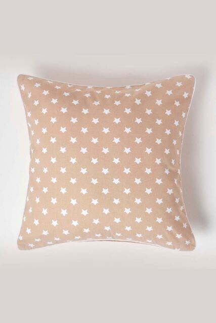 Homescapes Cotton Stars Cushion Cover in Beige - Size: 30 cm x 30 cm - image 1