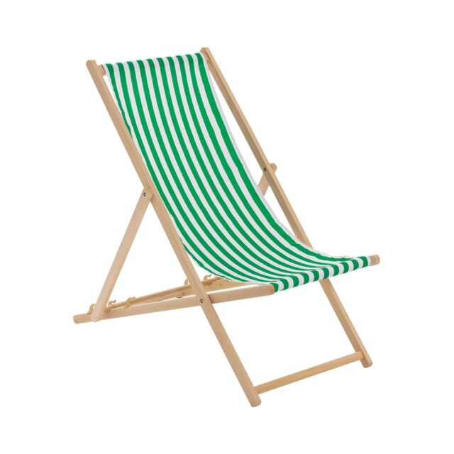Harbour Housewares Folding Wooden Deck Chair Green Stripe - image 1