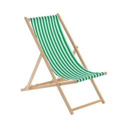 Harbour Housewares Folding Wooden Deck Chair Green Stripe - thumbnail 1