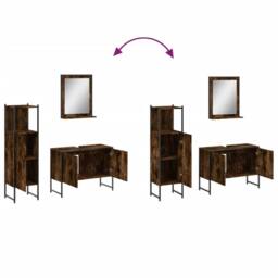Berkfield Home 3 Piece Bathroom Cabinet Set Smoked Oak Engineered Wood in Brown - thumbnail 9