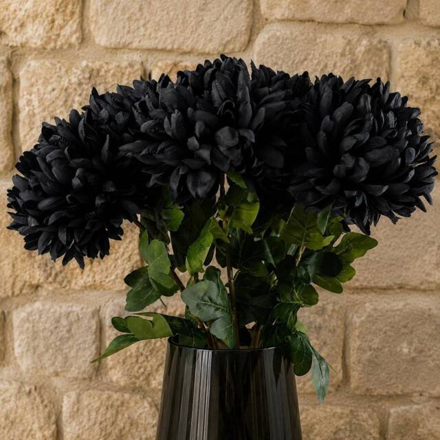 Leaf Pack of 6 x 75cm Artificial Extra Reflex Chrysanthemum Black - Size: 6 x 75 cm - image 1