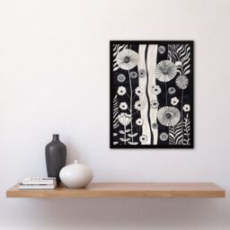 Artery8 Wildflower Garden Black & White Stripes Abstract Framed Art Print - Size: A4 - thumbnail 4