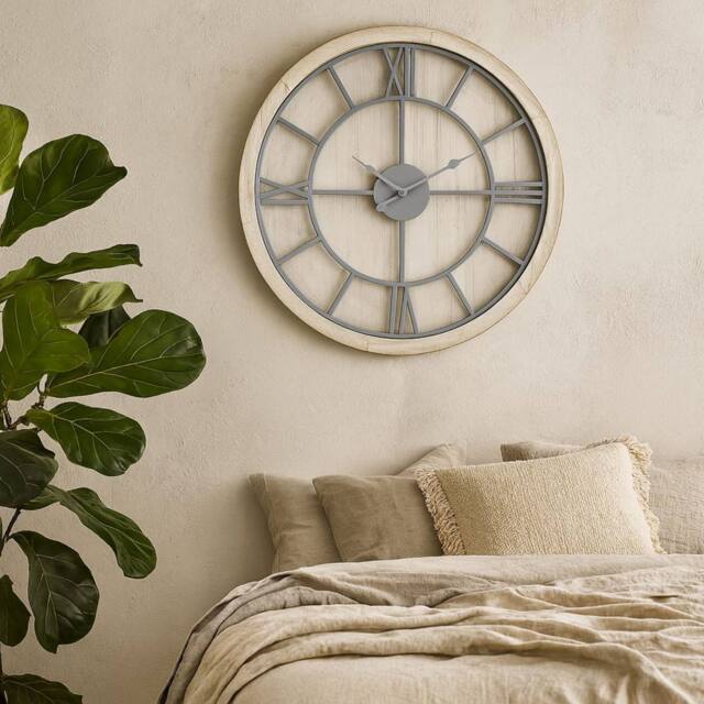 Wyld Haus White Washed Round Rustic Grey Skeleton Wall Clock - image 1