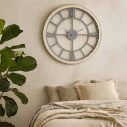 Wyld Haus White Washed Round Rustic Grey Skeleton Wall Clock - thumbnail 1