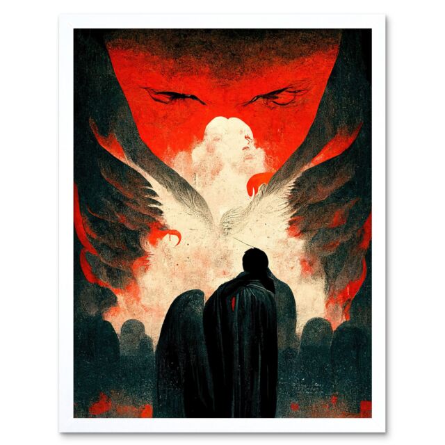 "Artery8 Wall Art Print Gates Of Hell Devil Satan Lucifer Evil Art Framed in White - Size: W12"" x H16""" - image 1