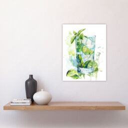 "Artery8 Classic Mojito Cocktail Modern Watercolour Mint Wall Art Print in Green - Size: W18"" x H24""" - thumbnail 4
