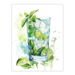 "Artery8 Classic Mojito Cocktail Modern Watercolour Mint Wall Art Print in Green - Size: W18"" x H24""" - thumbnail 1