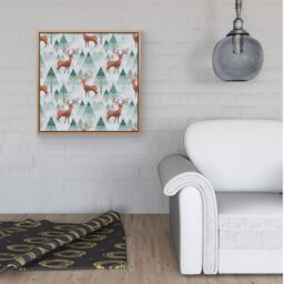"Warren Reed - Designer Reindeer On A Snowy Landscape Framed Canvas in Light Brown - Size: W16"" x H16""" - thumbnail 2