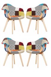 Life Interiors Set of 4 Patchwork Fabric Upholstered Accent Chairs with Wooden Legs, Mid-Century Modern Armchair - thumbnail 1