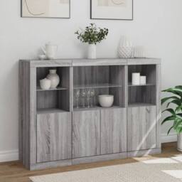 Berkfield Home Sideboards with LED Lights 3 pcs Grey Sonoma Engineered Wood - thumbnail 4