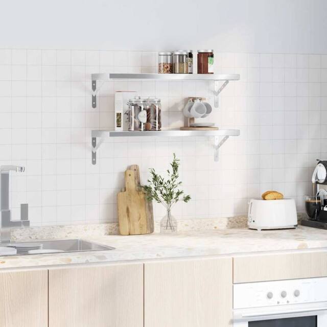 Berkfield Home Wall Shelves 2 pcs 75x23.5x3 cm Silver Stainless Steel - image 1