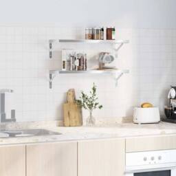 Berkfield Home Wall Shelves 2 pcs 75x23.5x3 cm Silver Stainless Steel