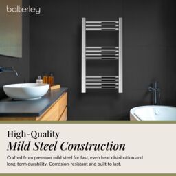 Balterley Straight Heated Towel Rail Radiator, 199W, 400 x 800mm, Chrome in Silver - thumbnail 3