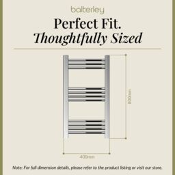Balterley Straight Heated Towel Rail Radiator, 199W, 400 x 800mm, Chrome in Silver - thumbnail 5