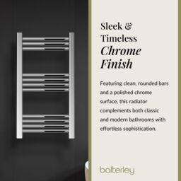Balterley Straight Heated Towel Rail Radiator, 199W, 400 x 800mm, Chrome in Silver - thumbnail 6