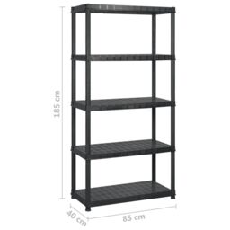 Berkfield Home Storage Shelf 5-Tier Black 255x40x185 cm Plastic - Size: 255 x 40 x 185 cm - thumbnail 6