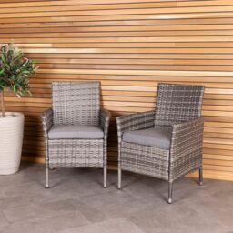 Charles Bentley Garden Outdoor Pair of Rattan Dining Chairs Natural/Grey in Grey - thumbnail 2