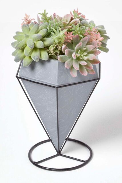 Homescapes Artificial Cactus Succulent Arrangement Decorative Geometric Grey Pot in Green - image 1