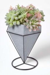 Homescapes Artificial Cactus Succulent Arrangement Decorative Geometric Grey Pot in Green - thumbnail 1